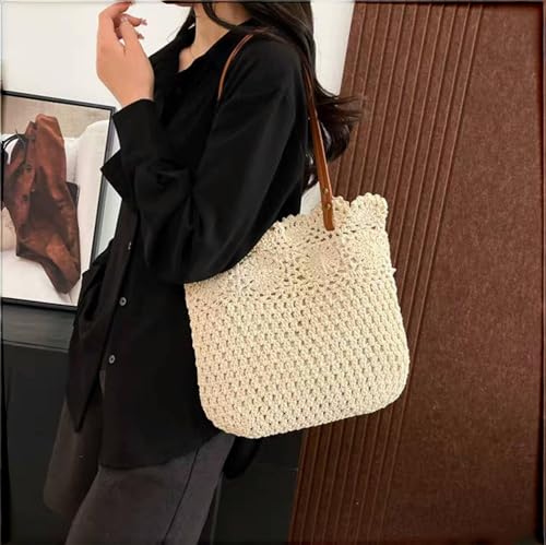 Bolso Tote de crochet hecho a mano de algodón con forro de lino miniatura 2