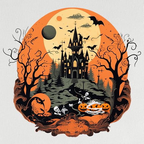 Women's Halloween Shirt: Crewneck Art Patterns Short Sleeve Halloween Party T-Shirt