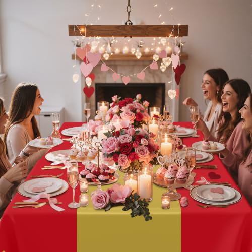 Image of Smiry Plastic Table Cloth Disposable 8 Pack, 54 x 108 Inch Rectangle Waterproof Tablecloth, Printed Gold Table Runner Style for Birthday Weeding, Party Decorations, Leakproof & Sturdy, Gold and Red