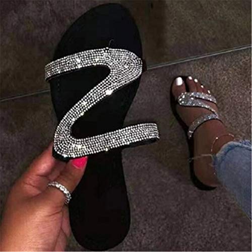 Damen Sommer Flip Flops Sandalen Damen Flache Glänzende Schuhe, Summer Beach Travel Slipper Flip Flop, Anti-rutsch-atmungsaktive Leichte Strassschuhe in Schlangenform (Weiß, 38) Cover