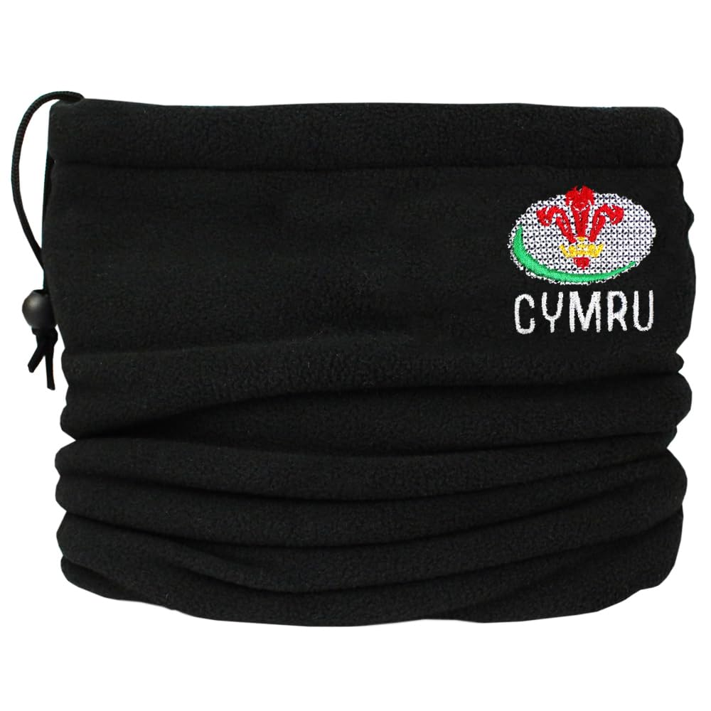 TeddyT's Wales CYMRU Rugby & Welsh Feathers Design Black Thermal Toggle Fleece Snood
