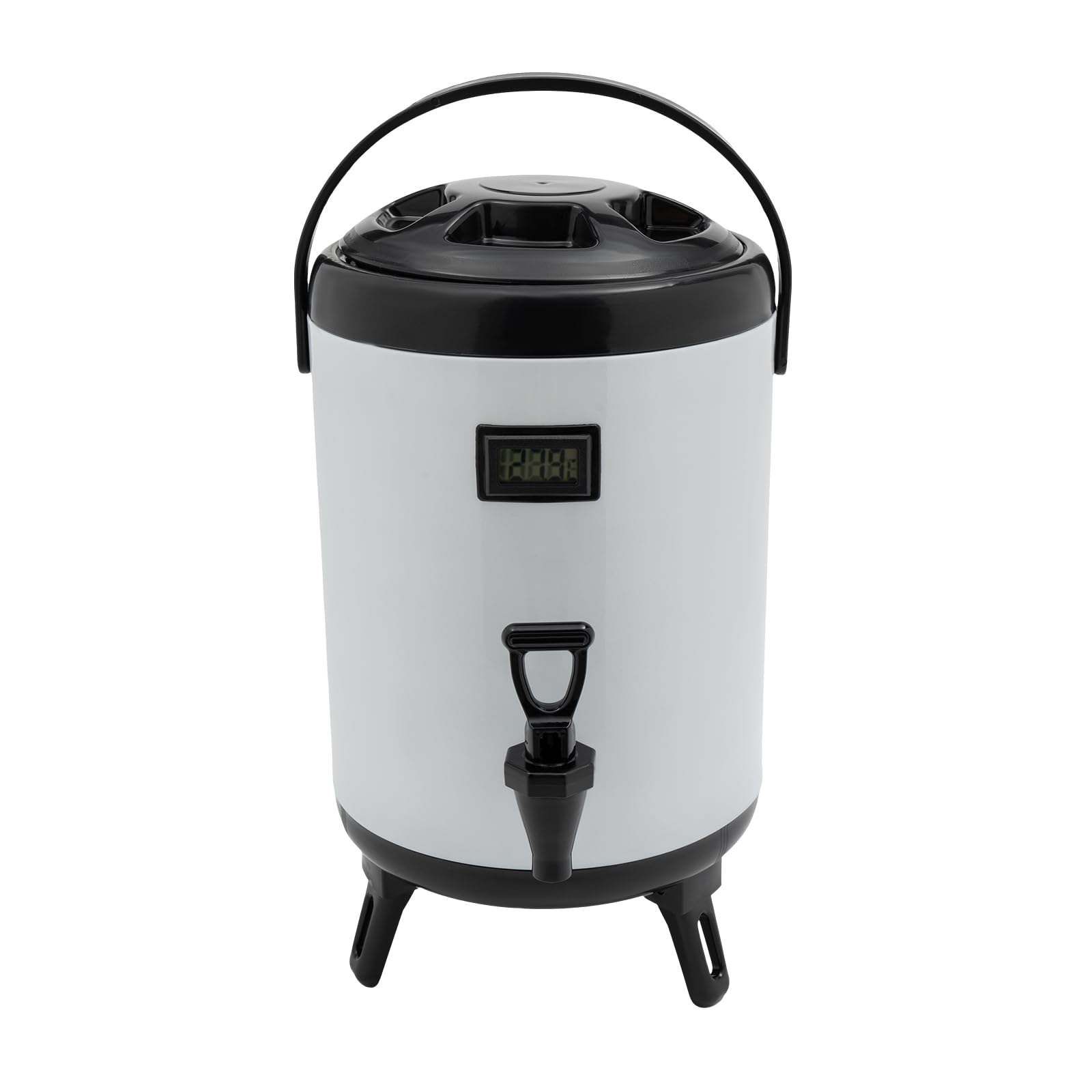 8L/2.11Gal Insulated Beverage Dispenser, White Stainless Steel Cold & Hot Beverage Dispenser with Electronic Thermometer, Use for Hot Chocolate, Milk Tea, Iced Tea, Milk, Juice, Coffee ect
