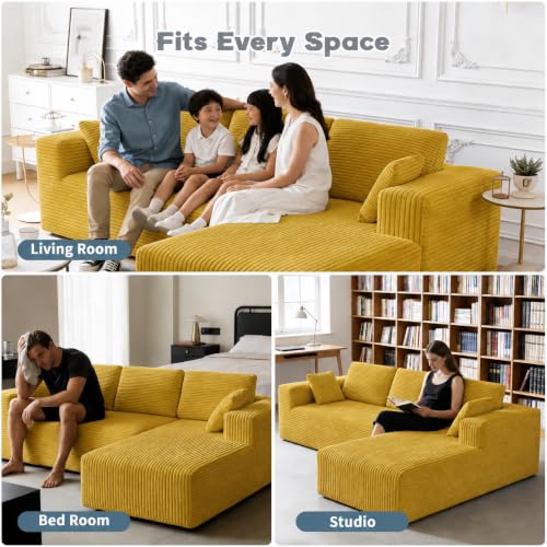 Image of 93 inch L-Shaped Modular Sectional Sofa with Chaise, Boneless Corduroy Cloud Couch with Deep Seat and Oversized Comfort, Flexible Module Combination for Living Room, No Assembly Required