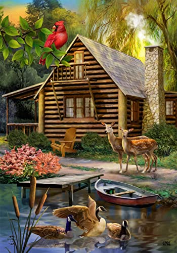 Briarwood Lane Lakeside Cabin Summer House Flag Camping Deer 28" X 40" #TOP1