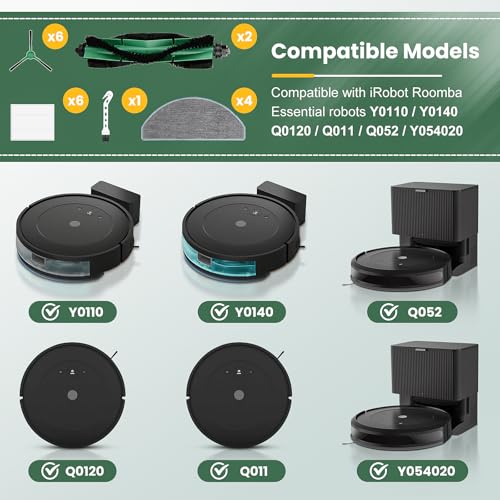 Image of 19 Pack Replacement Parts Compatible with iRobot Roomba Essential Y0110 /Y0140 /Q0120 /Q011 /Q052 /Roomba 104 /105 Robot Vacuum, 2 Roller Brush, 6 Filters, 6 Side Brushes, 4 Mop Pads, 1 Cleaning Brush