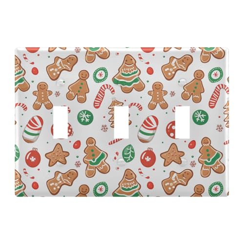 Light Switch Cover Cute Christmas Gingerbread Man Wall Plates for Electrical Outlets 3 Gang 202b6542