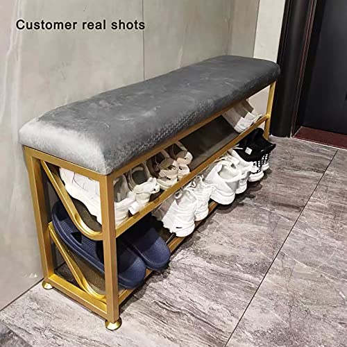 Banc à chaussures d'entrée avec étagère à 3 niveaux et coussin - 6
