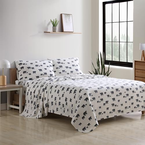 Image of Eddie Bauer - Flannel Sheets Twin Size, Anti-Pilling & Wrinkle Resistant Cotton, Touchably Soft for All-Season Comfort - Bed Sheets with Matching Pillowcase & Fitted Sheet (Bear Family Grey)