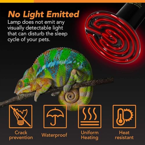 Image of VAYINATO Reptile Ceramic Heat Emitter Lamp | No-Light Heating Bulb for Lizards, Snakes, Tortoises | Long-Lasting Heat Source for Terrariums & Vivariums | Silent & Safe (Black) (100W)