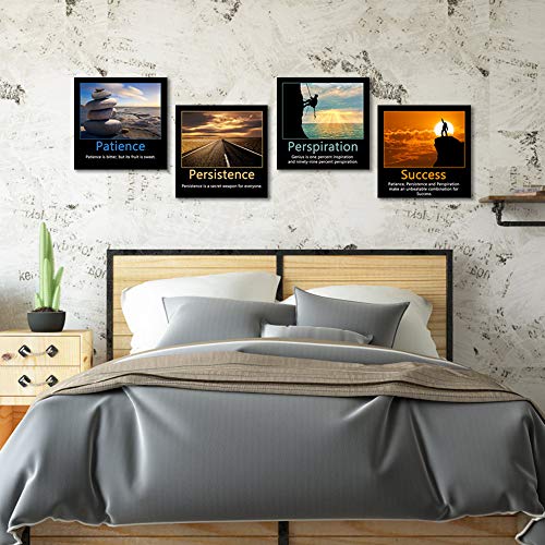 Artsbay 4 Piece Office Decor Motivational Quotes Motto Inspirational Success Canvas Giclee Print Art Patience Persistence Perspiration Poster Printed Painting Framed For Home Gym Classroom Decoration #TOP4