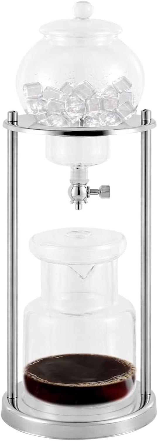 SOYON Cold Brew Coffee Tower,600 Ml Iced Coffee Dripper,Portable Cold Brew Dripper Tower Coffee Maker,Luxury Glass Slow Smooth Drip Coffee Machine For Home Office(Silver)
