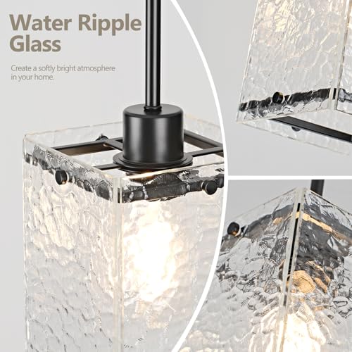 Image of Water Ripple Glass Pendant Lights Kitchen Island, Black, 2 Pack