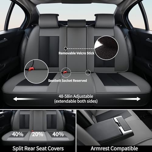 Image of FLORICH Full Set Car Seat Covers 5pcs, Breathable Waterproof Nappa Leather Seat Covers, Gary Seat Covers, Automotive Interior Cover Universal for Cars SUV Truck Sedan - Gary&Black