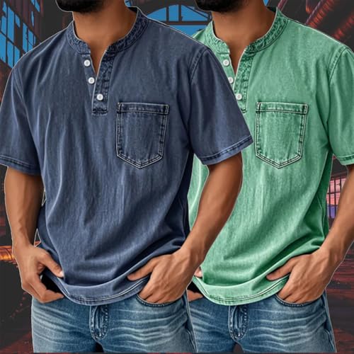 Mokalaha Mens Shirts, with Pockets, Mokalaha Shirts for Men, Men's Vintage Washed and Distressed Lapel Polo2
