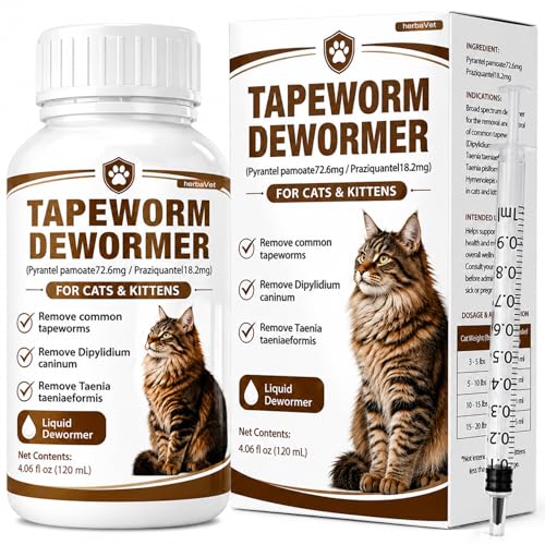Cat Dewormer for Cats & Kittens, Broad Spectrum for Tapeworms, Roundworms & Hookworms