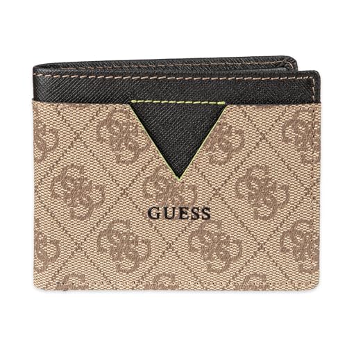 GUESS Carteira masculina de couro dobrável fina, Marrom Quattro G, One Size, Carteira dobrável fina de couro
