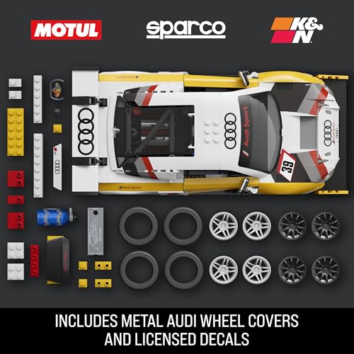 Image of Mattel Brick Shop Hot Wheels 2015 Audi R8 LMS Elite Series Building Set, with 820 Pieces, Realistic Details and Custom Stickers, JFT18