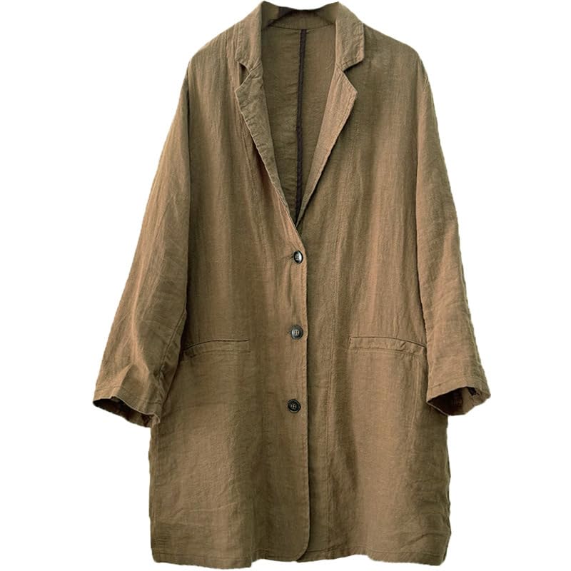 Cotton Linen Blazer for Womens Lapel Button Down Suit Jackets Casual Long Sleeve Oversized Coat with Pockets3