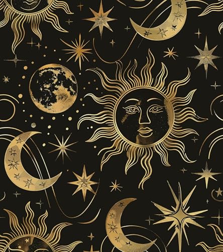 Laatse Black Peel and Stick Removable Vintage Wallpaper Gold Celestial