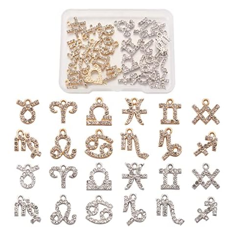 Spritewelry 2 Sets Zinc Alloy Constellation Pendants with Crystal Glass Rhineston Gold & Silver Zodiac Sign Charms for Bracelets Necklace DIY Jewellery Making Cover
