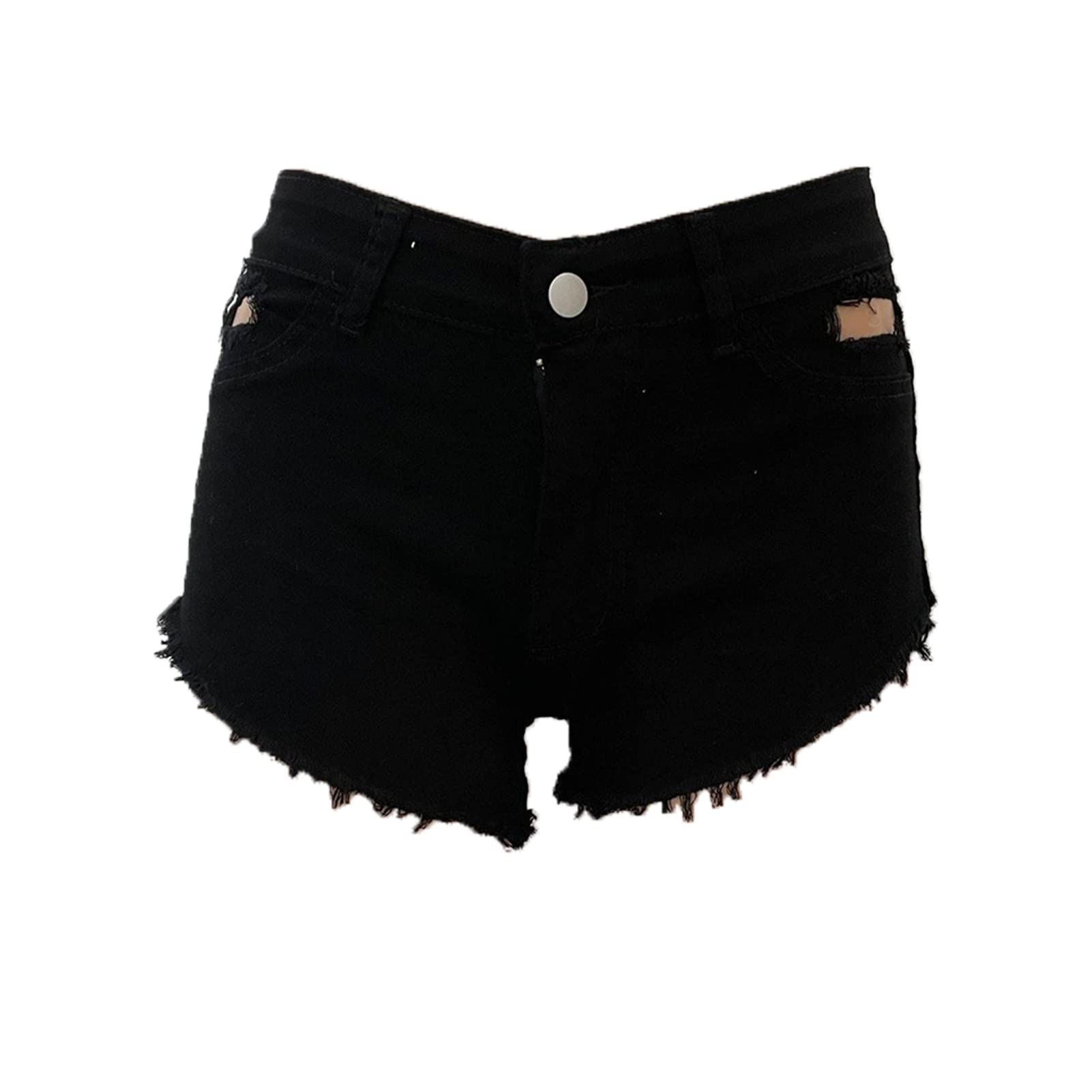 JEKE-DG Womens High Waisted Jean Shorts Frayed Raw Hem Denim Shorts Distressed Casual Summer Stretchy Shorts Jean (X-Large,Black)