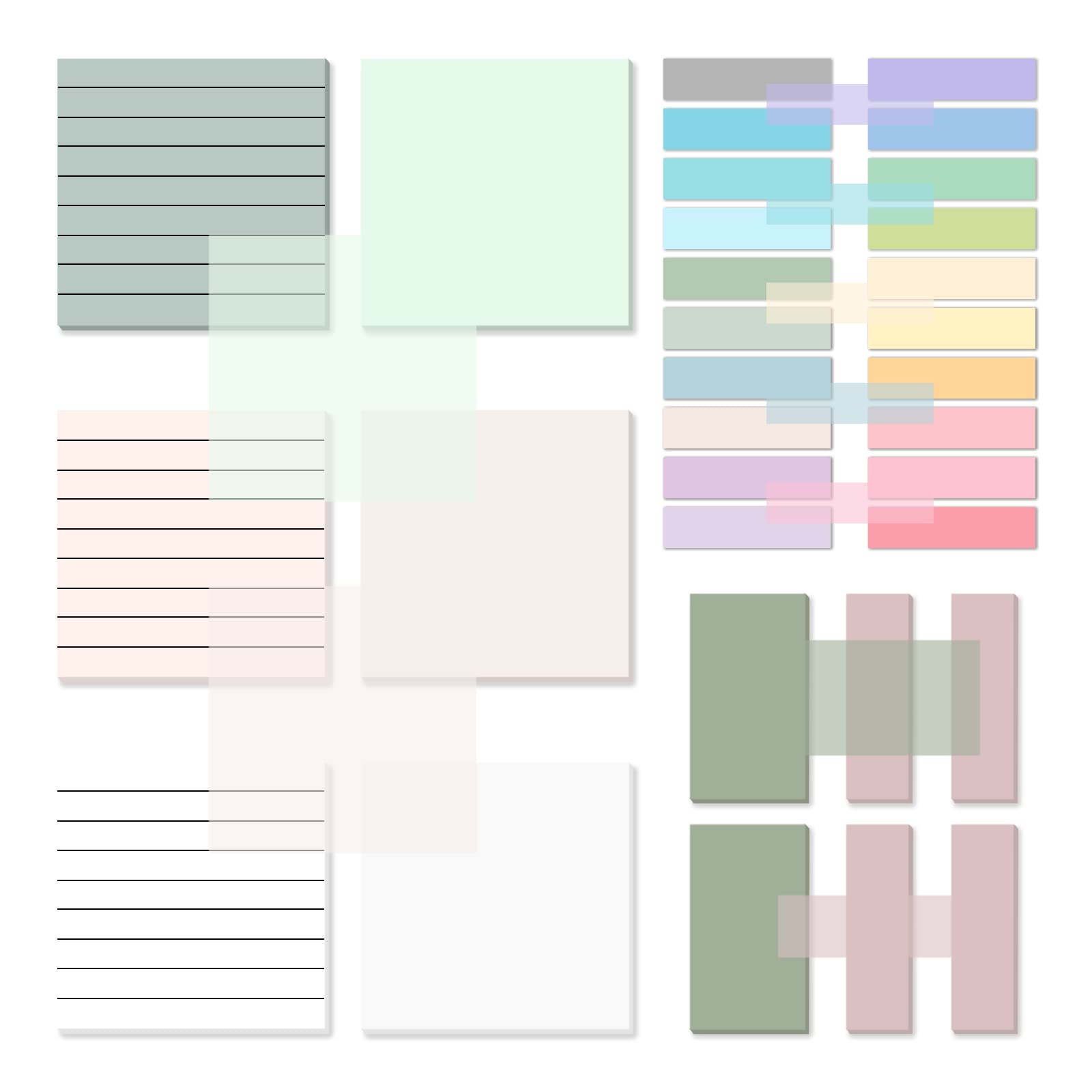 Temiary 1000 Sheets Transparent Pastel Sticky Notes with Lines, 3 x 3 inch Clear Sticky Note Waterproof See Through Memo Pad, Translucent Writable