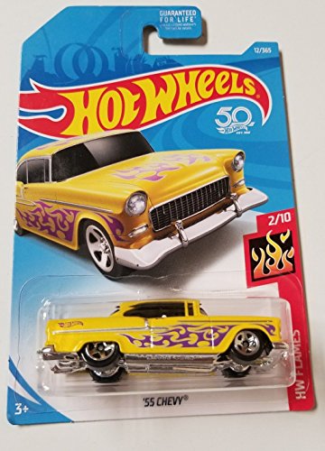Hot Wheels 2018 HW Flames '55 Chevy amarillo miniatura 1