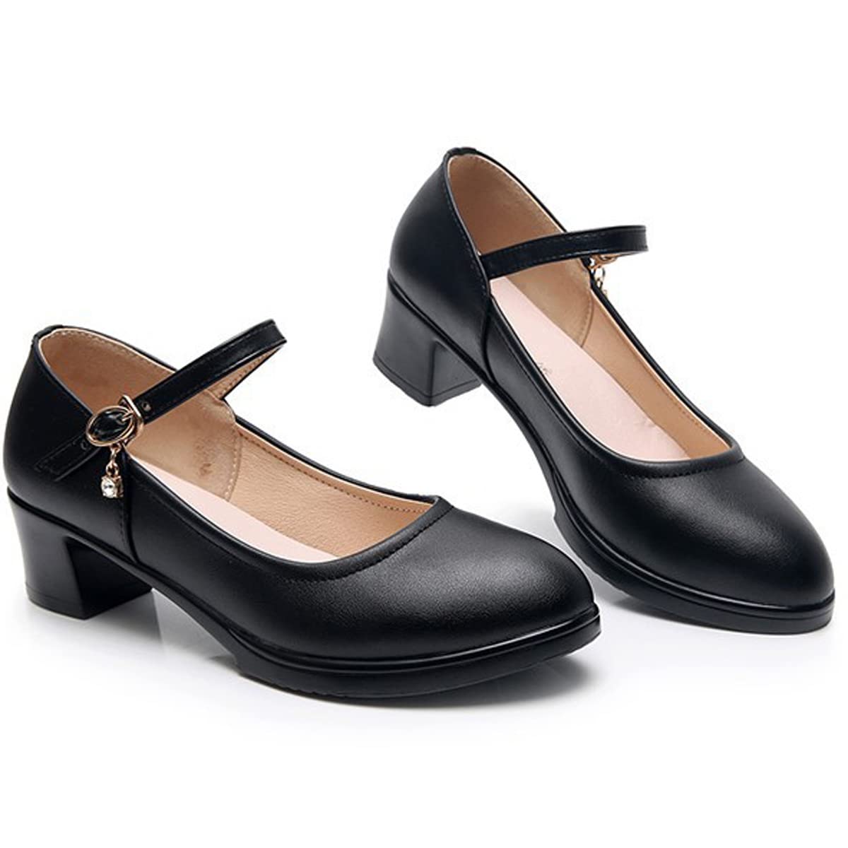 Zaylee EU38 - Scarpe da ballo da donna, con tacco basso, con tacco a blocco, colore nero