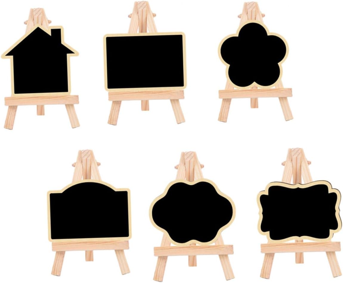 6pcs Decorative Wooden Blackboard Memo Boards with Tripod Stand, Multi-Function Chalkboard Message Signs for Home Décor and Party Buffet Labels