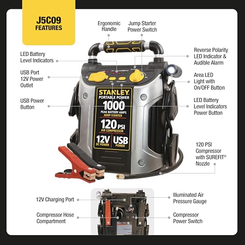 Image of STANLEY J5C09 1000 Amp Jump Starter with Compressor