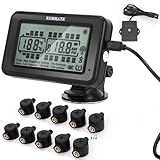 Kormate TPMS,tire Pressure Monitoring Systems tpms,7 Alert Modes,Wireless Solar Power,for RV,Truck,semi Truck,Motorhome,Coach,5th Wheel,Trailer (Flow Thru Sensor, 14 Sensors)
