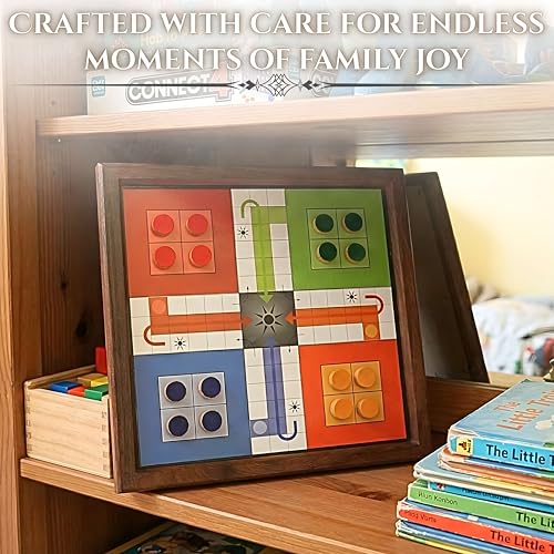 Image of Wooden Ludo Board Game with Snakes & Ladders - 2 in 1 Handmade Pure Rosewood Board Game | Classic Family Indoor Game for Kids & Adults | Travel Friendly Traditional Game with Dice & Pawns (10.5 Inch)