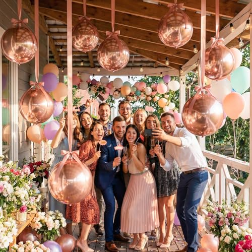 Jenaai 30 Set Round Foil Balloons Bulk 22 Inch 4d Metallic Giant Balloons Set with Satin Bows Ribbon for Ceiling Holiday Ornaments New Year Birthday Wedding Party Decoration(Rose Red) by Jenaai - Used condition - Image 2