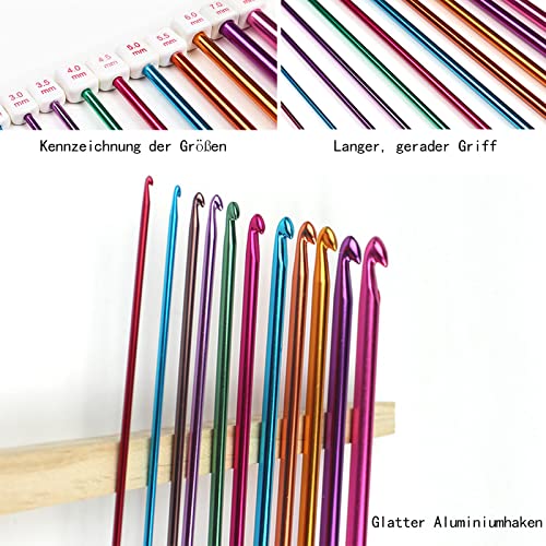 Image of thirei Tunisian Crochet Hooks Set, 11 Pieces, 27 cm, Multi-Colour, for Beginners to Professionals