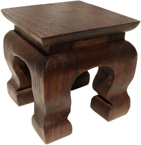 Design by UnseenThailand Mini Table Buddha Statue Stand Worship Pedestal Thai Wood Carving. (W4"xD4"xH4")