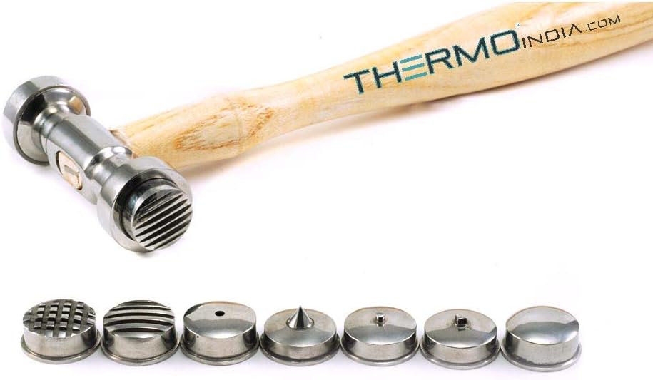 Thermo Texturing Hammer with 9 Different Interchangeable Tips/Texturing Metal Forming Jewelry Pattern Making Hammer (10.5" Long) - Made in Bharat