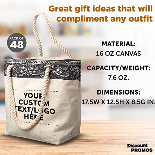DISCOUNT PROMOS Custom Paisley Pattern Canvas Tote Bags Set of 48, Personalized Bulk Pack - Cool Modern Design, Perfect For Everyday Use - Natural4