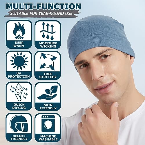 Image of Headshion Cotton Skull Caps for Men Women,2-Pack Lightweight Beanie Sleep Hats Breathable Helmet Liner