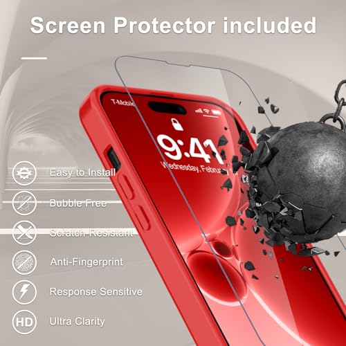 Image of YENAPOON for iPhone 15 Plus Case, iPhone 14 Plus Case, Matte Magnetic Phone Cover with 1 Screen Protector [Support for MagSafe] [Shockproof Military Grade Protection] Translucent Frosted Back, Red