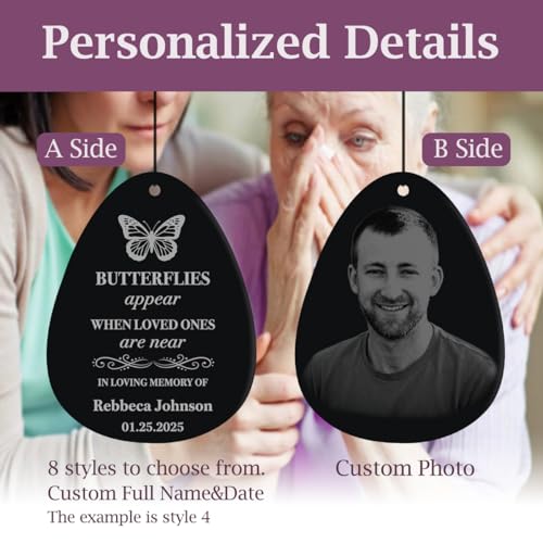 Image of Personalized Memorial Wind Chimes for Outside Custom Photo with Name & Date, in Loving Memory - Sympathy Gifts - Keepsake Loss of Beloved One