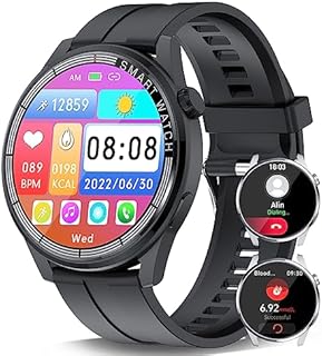 Smartwatch mit Blutzuckermessung und Telefonfunktion,1,45" Runde Fitness Tracker mit Glucose Herzfrequenz Blutdruck SpO2, Blutzucker Messen Ohne Stechen Smartwatches Sportuhr, Schwarz