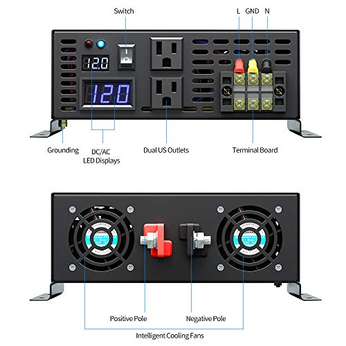WZRELB 3000watt Pure Sine Wave Inverter 24V DC to 120V AC 60HZ with LED Display Wireless Remote Controller Car Inverter Generator (RBP300024VCRT)