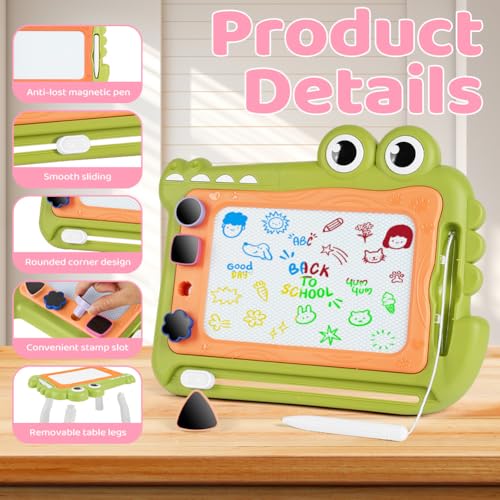 OFFCUP Ardoise Magique Enfant, Jouet Bebe 1-5 Ans Planche à Dessin Magnétique à 4 Couleurs avec Stylo et 4 Tampons, Tableau Magnétique Effaçable Jouet Éducatif pour Filles Garçons, Crocodile Vert – vue 3
