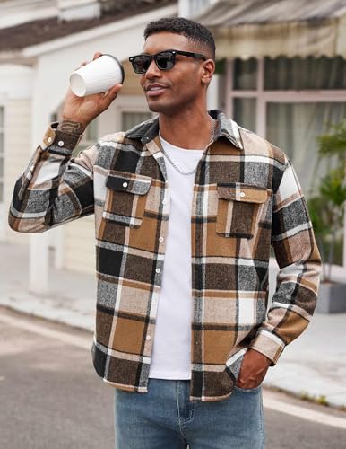 COOFANDY Men's Flannel Shirts Long Sleeve Cotton Plaid Shirt Jacket Casual Button Down Shirt with Pockets2