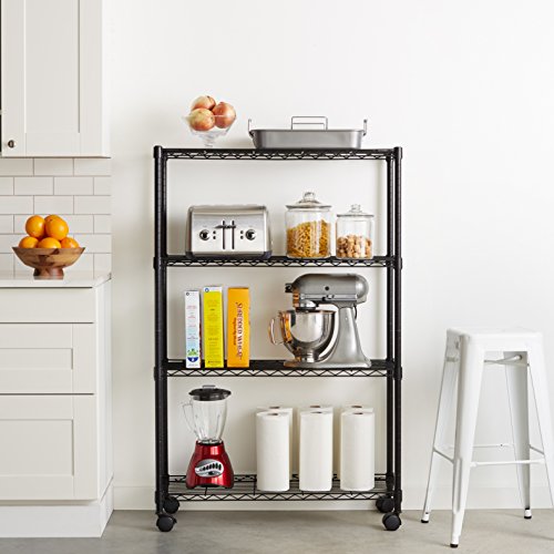 AmazonBasics 4-Shelf Shelving Storage Unit on 3'' Wheel Casters, Metal Organizer Wire Rack, Black (36L x 14W x 57.75H)