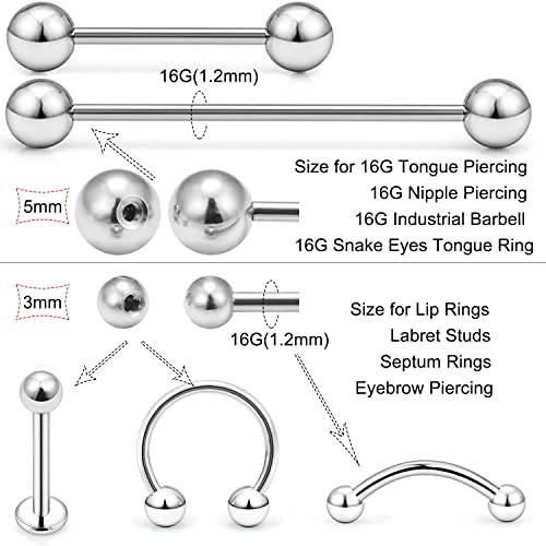 Ftovosyo 60PCS 16G Surgical Steel & Plastic Glow in The Dark Replacement Balls Body Jewelry Piercing Externally Threaded Barbell Parts2
