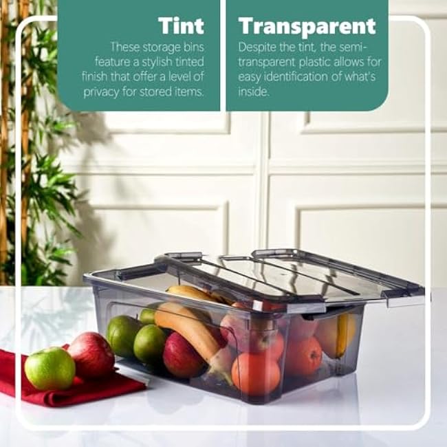 Tribello 12.5 Quart Storage Bins with Lids, Plastic Storage Containers with Latching Lids For Organizing - Tinted - (15.5¡¯ x 12¡± x 6¡±) - Set of 2 - Made in EU