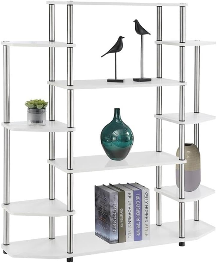 Convenience Concepts Designs2Go No Tools Wall Unit Bookshelf 47.25" - Contemporary Storage Shelves for Display, 10 Spacious Shelves for Modern Living Room, Office, Den, White