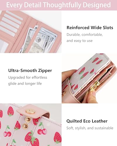 Image of Strawberry Women's Trifold Wallet,Large Capacity RFID Long Wallet