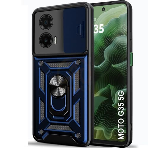 Image of Armor Bumper Back Cover Case for Motorola Moto G35 5G Rotating Camera Cover, Ring Holder & Kickstand | Heavy Duty & 360 Degree Protection Motorola Moto G35 5G Back Cover (Blue)